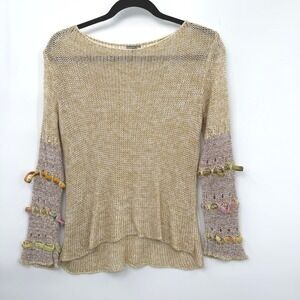 Vintage‎ Y2K Artisan Knit Boho Top Womens S/M Ribbon Sleeves Rare Fairy Cottage